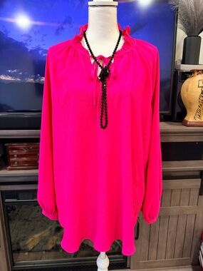 Vince Camuto Bright Pink Long-Sleeve Peasant Tunic
